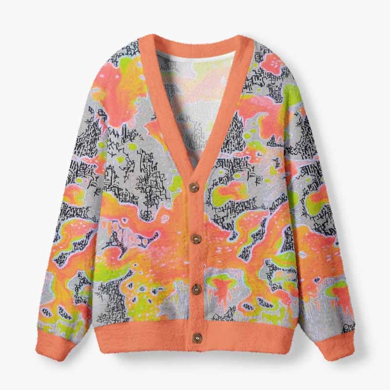 Soulisfree Color Outside The Lines Fuzzy Cardigan Sweater