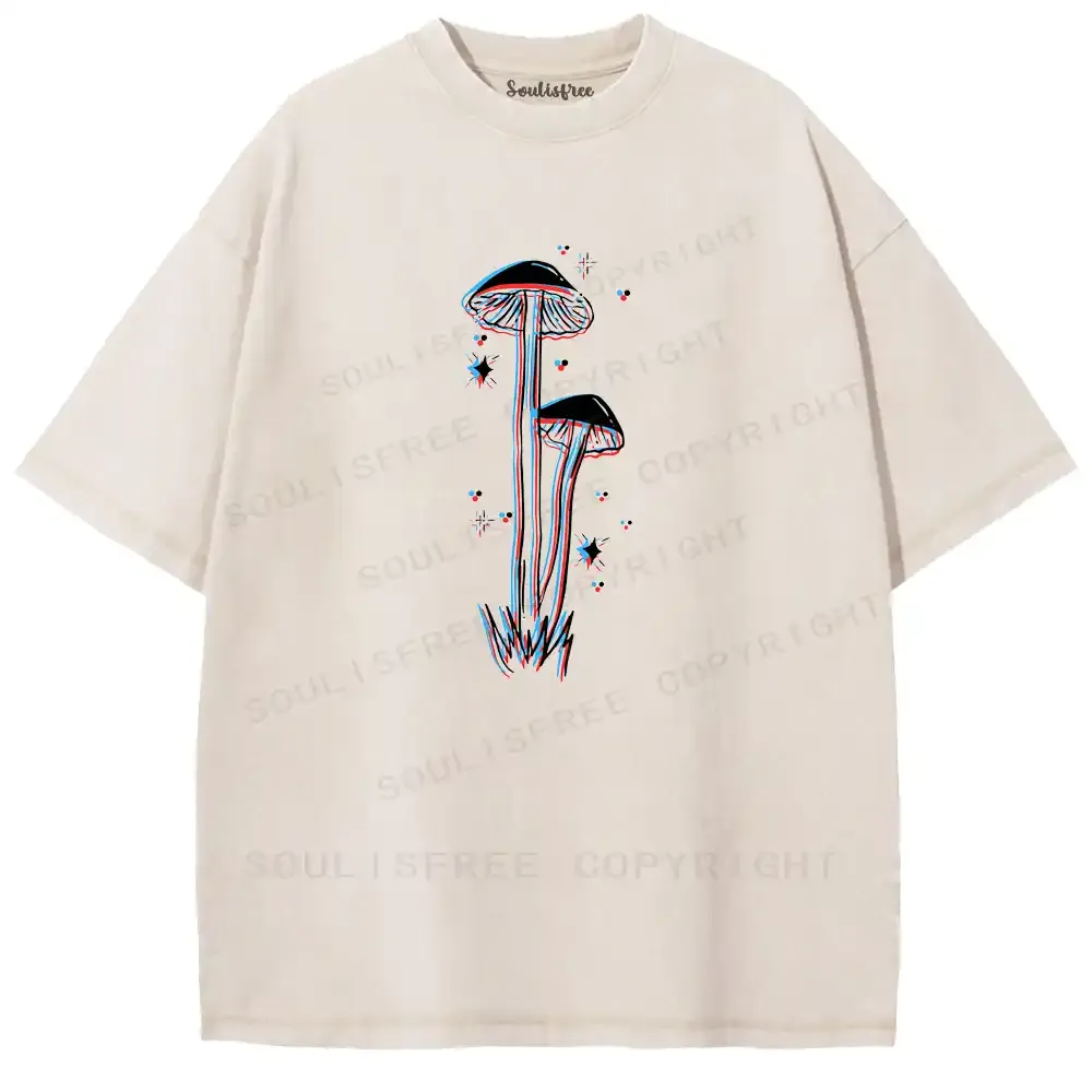 Red-Blue Parallax Mushroom Washed T-shirt