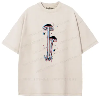 Red-Blue Parallax Mushroom Washed T-shirt