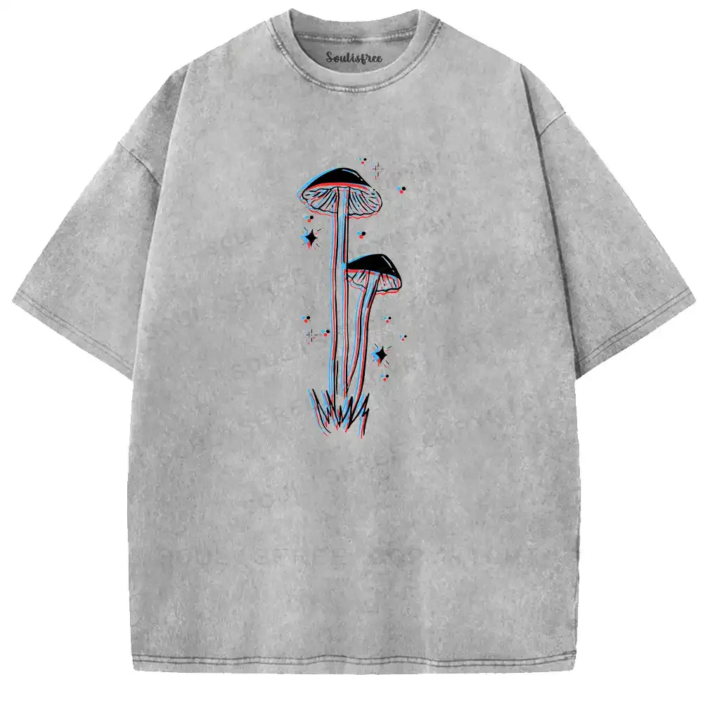 Red-Blue Parallax Mushroom Washed T-shirt