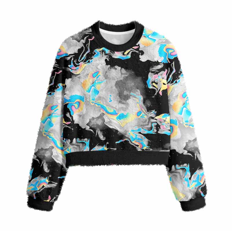 Soulisfree Cyber Iridescent Fluid Women's Fuzzy Crewneck Sweater