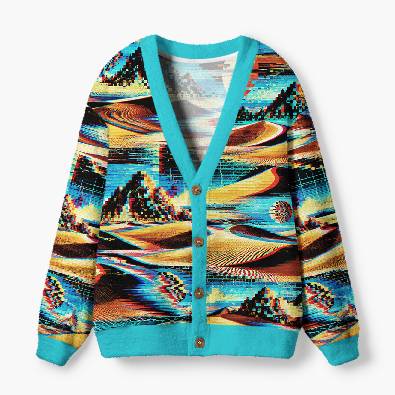 Soulisfree Glitch In The Desert Fuzzy Cardigan Sweater