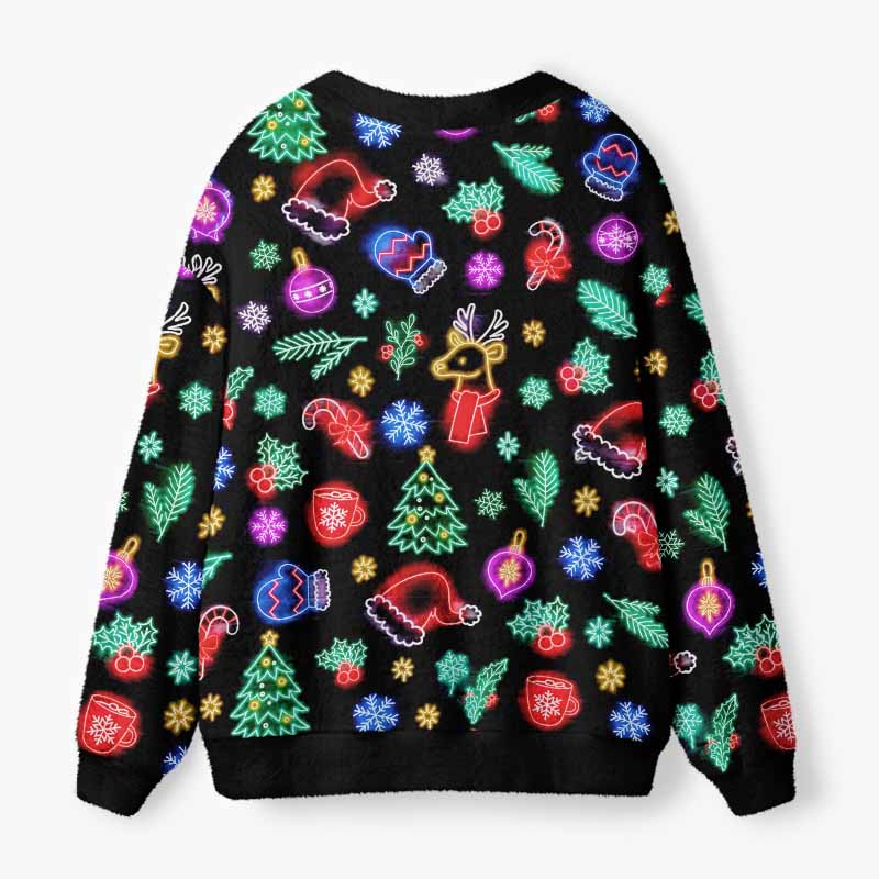 Soulisfree Neon Noel Christmas Fuzzy Cardigan Sweater