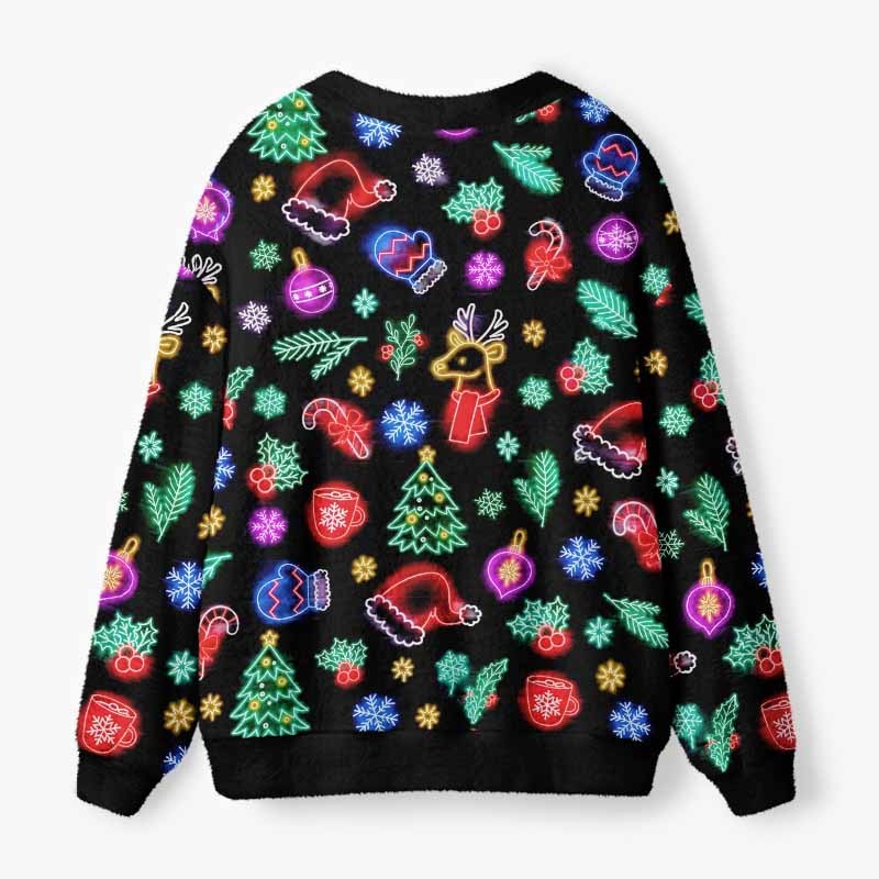 Soulisfree Neon Noel Christmas Fuzzy Cardigan Sweater