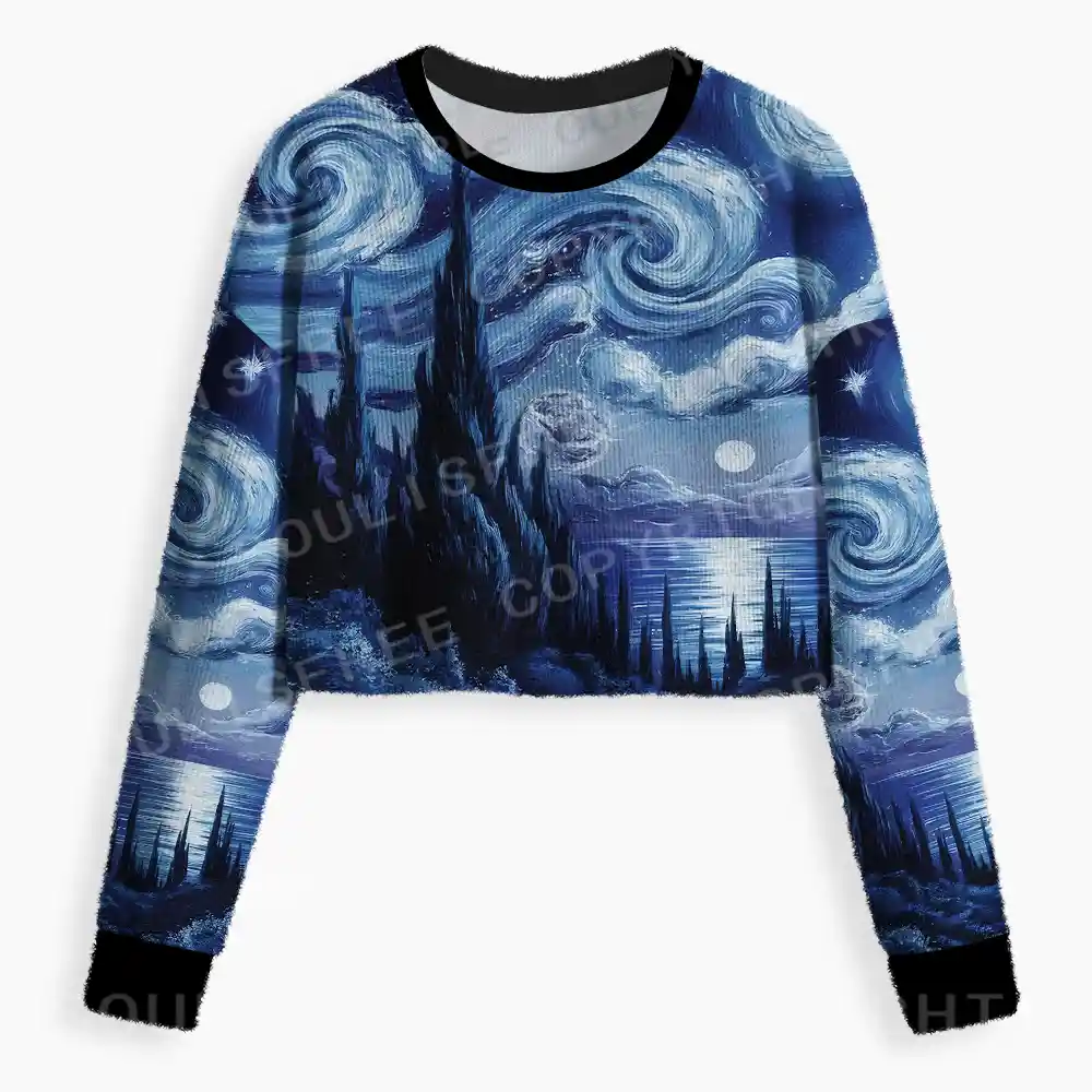 Moonlit Star Whirl Univers Cropped Ugly Christmas Sweater
