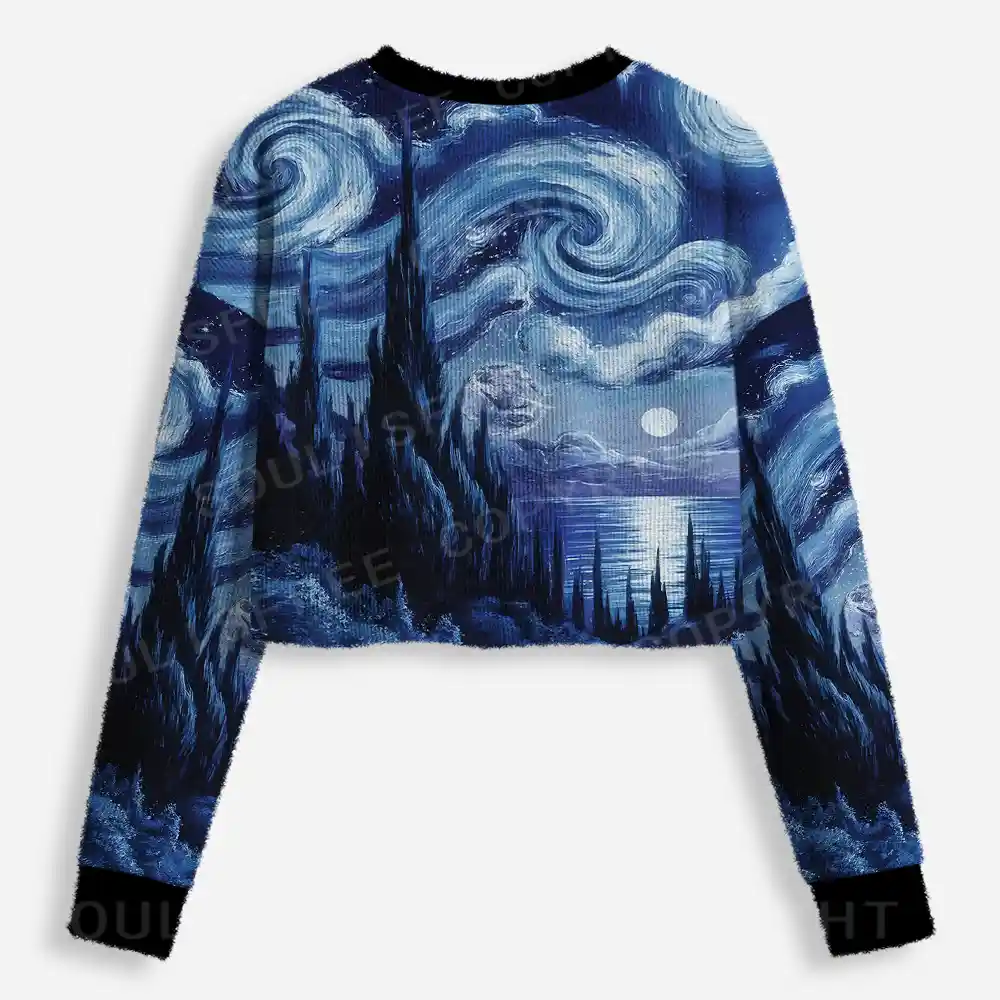 Moonlit Star Whirl Univers Cropped Ugly Christmas Sweater