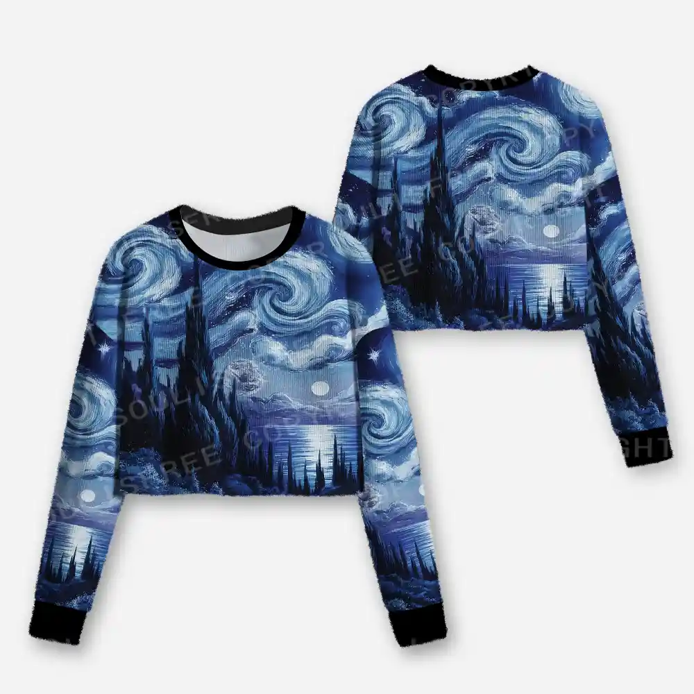 Moonlit Star Whirl Univers Cropped Ugly Christmas Sweater