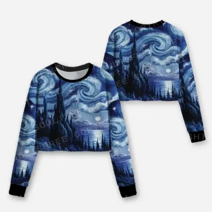 Moonlit Star Whirl Univers Cropped Ugly Christmas Sweater