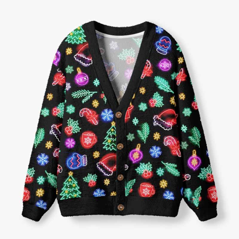 Soulisfree Neon Noel Christmas Fuzzy Cardigan Sweater