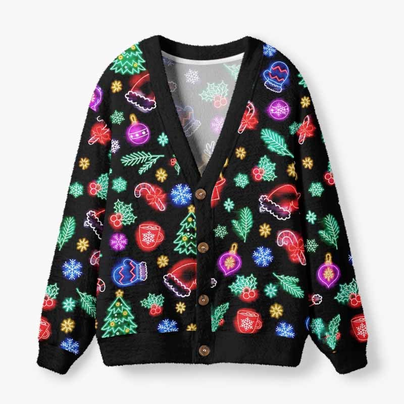 Soulisfree Neon Noel Christmas Fuzzy Cardigan Sweater