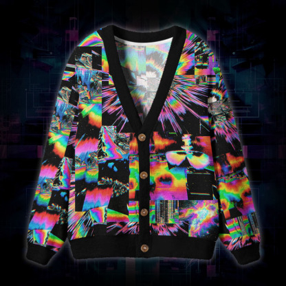 Soulisfree Digital Chaos Fuzzy Cardigan Sweater