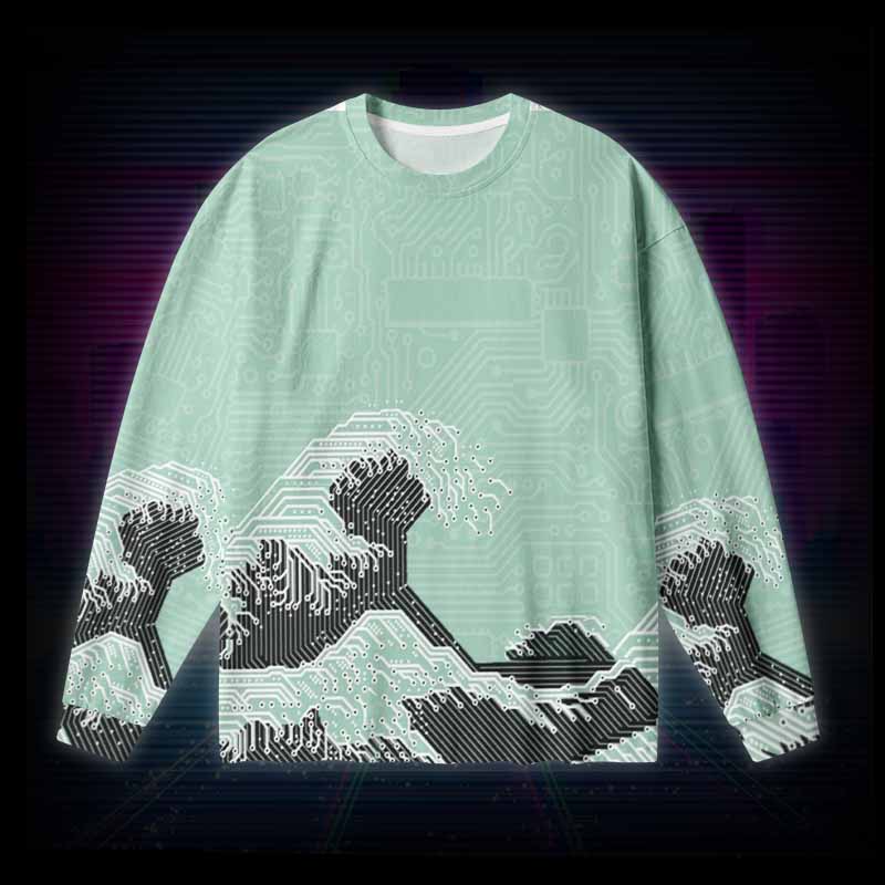 Soulisfree Circuit Board Waves Long Sleeve Cotton Tee