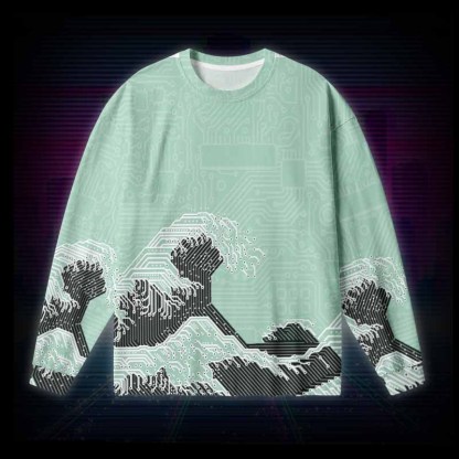Soulisfree Circuit Board Waves Long Sleeve Cotton Tee
