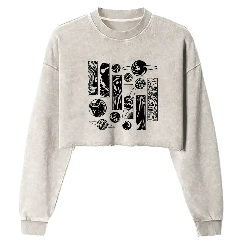 Designed Galaxy Washed Cropped Sweatshirt | Soulisfree
