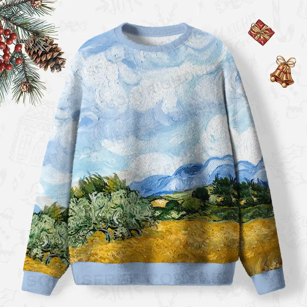 Artistic Brushstroke Fields Ugly Christmas Knit Sweatshirt