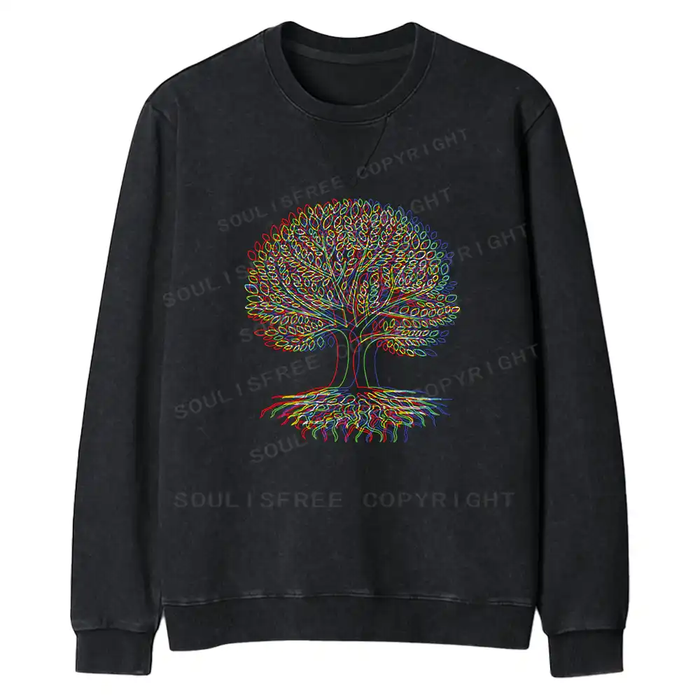Psychedelic Tree Of Life Fit Washed Sweatshirt