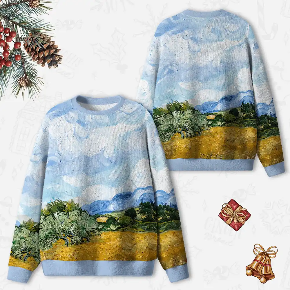 Artistic Brushstroke Fields Ugly Christmas Knit Sweatshirt