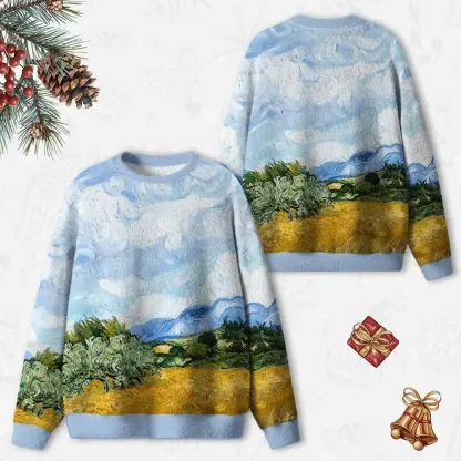 Artistic Brushstroke Fields Ugly Christmas Knit Sweatshirt