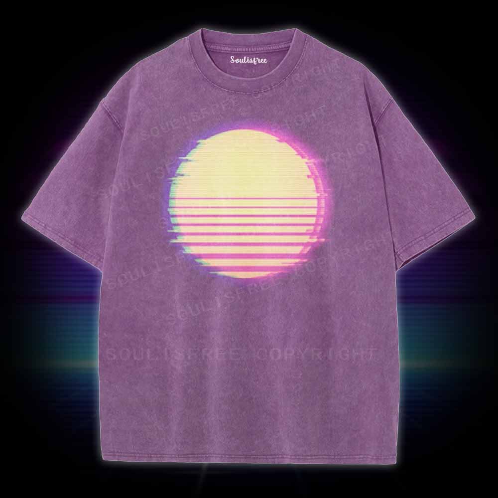 Soulisfree Vaporwave Palm Tree Sunset 90s Washed Tee