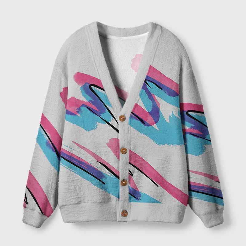 Soulisfree Steamwave Graffiti Fuzzy Cardigan Sweater 