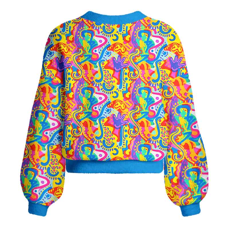 Soulisfree  Psychedelic Vibes Women's Fuzzy Cardigan Sweater