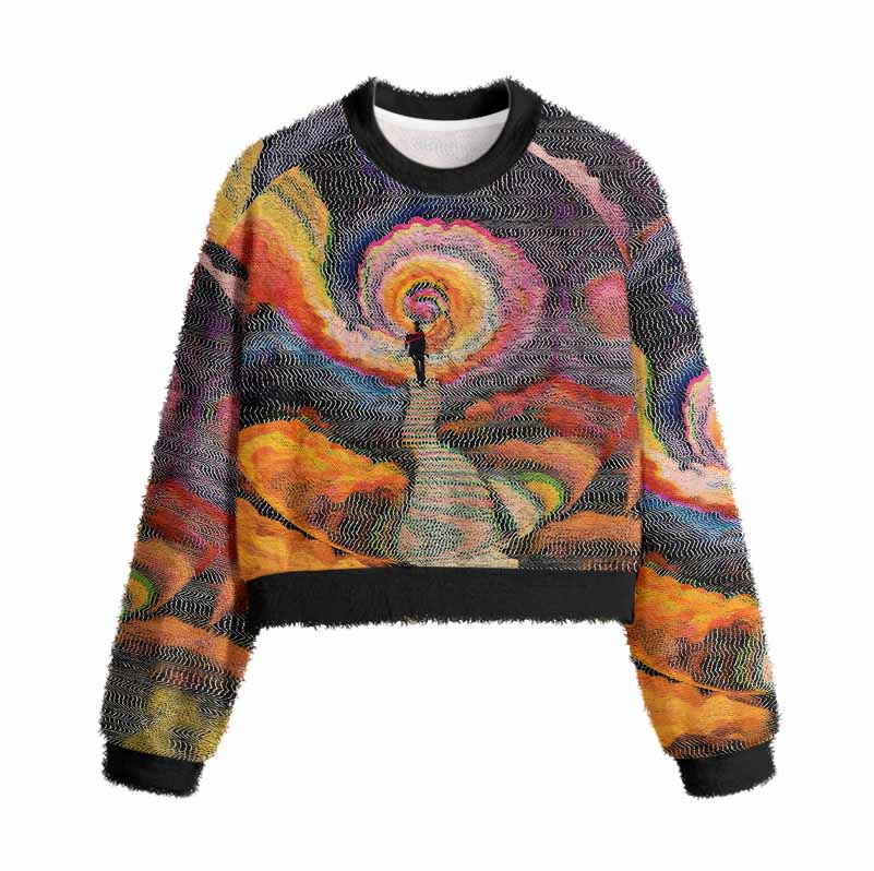 Soulisfree Chromatic Wave Abstraction Women's Fuzzy Crewneck Sweater