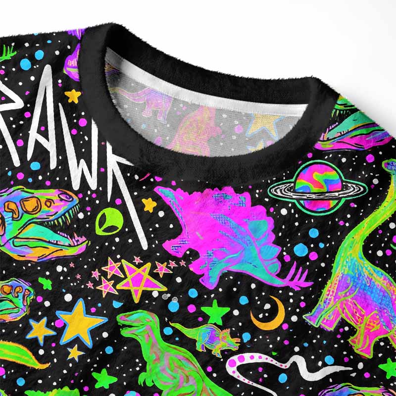 Soulisfree Cosmic Dino Trip Fuzzy Crewneck Sweater