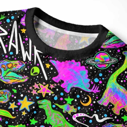 Soulisfree Cosmic Dino Trip Fuzzy Crewneck Sweater