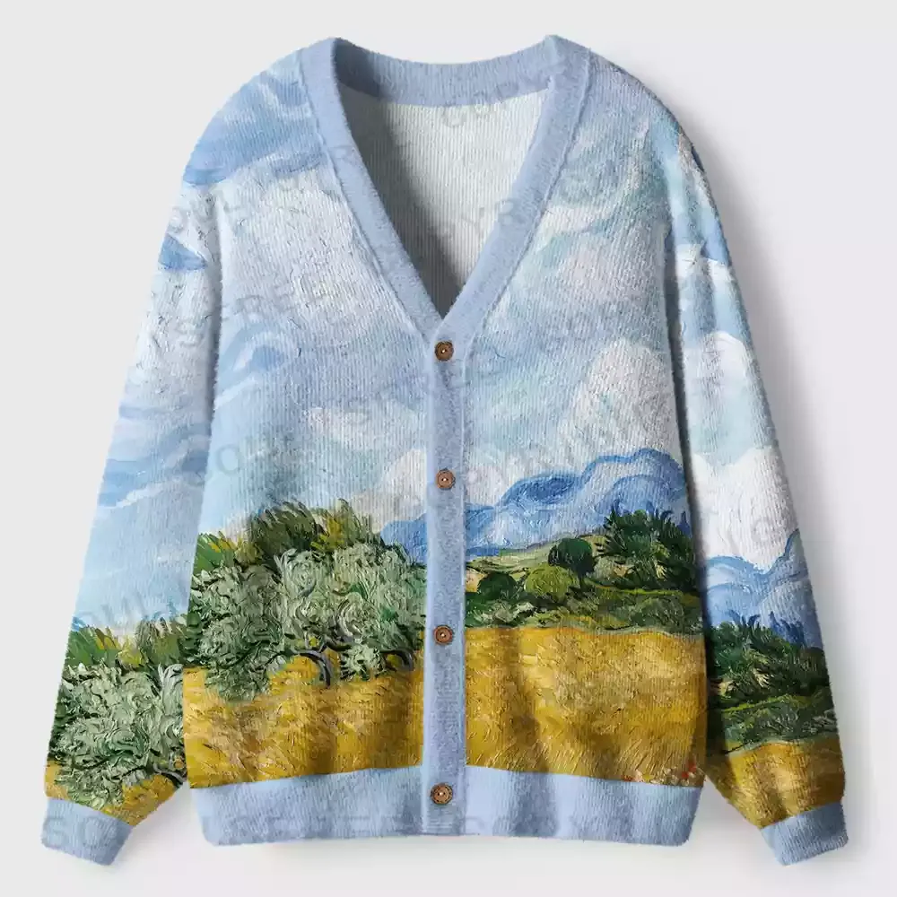 Artistic Brushstroke Fields Ugly Cardigan Sweaters 