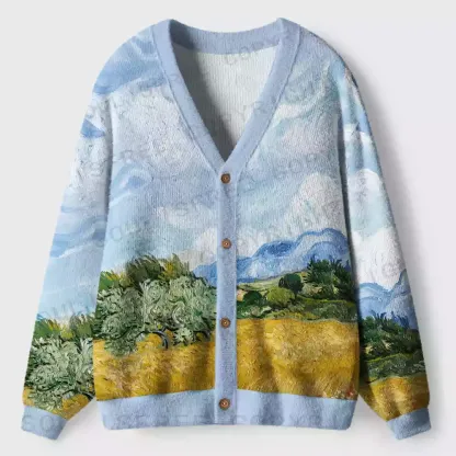Artistic Brushstroke Fields Ugly Cardigan Sweaters 