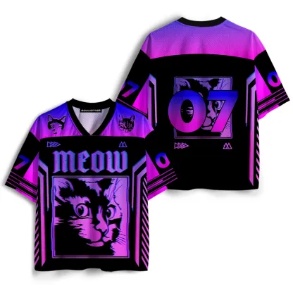 Soulisfree Purple Cat V-Neck Mesh Jersey