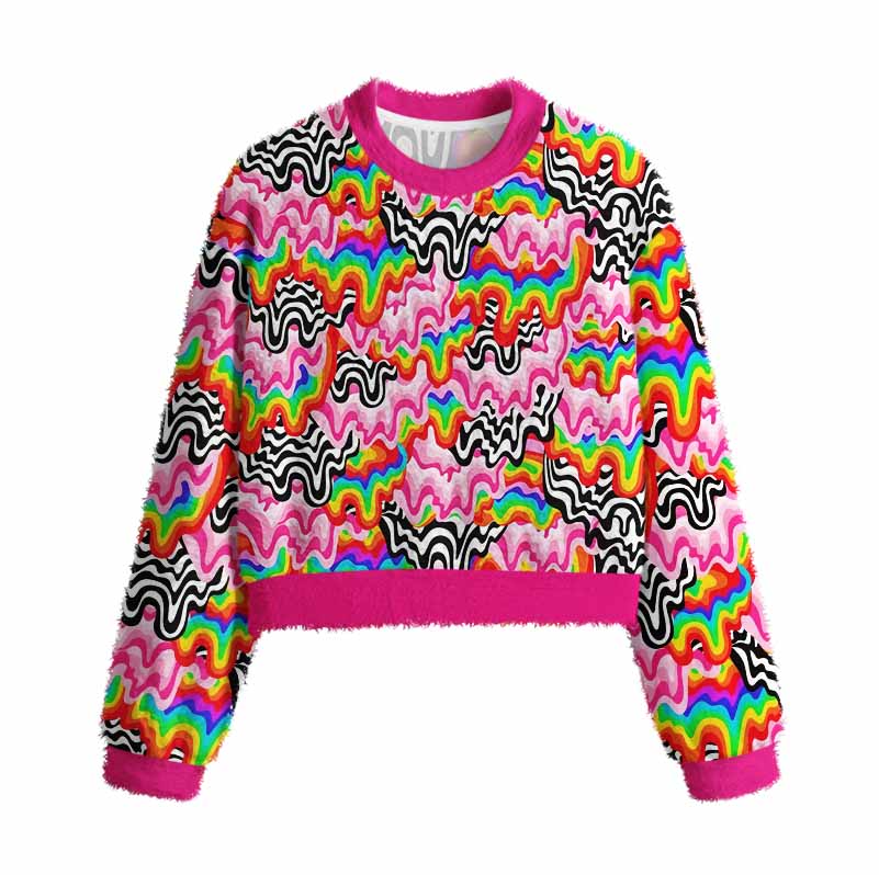 Soulisfree Psychedelic Wave Women's Fuzzy Crewneck Sweater