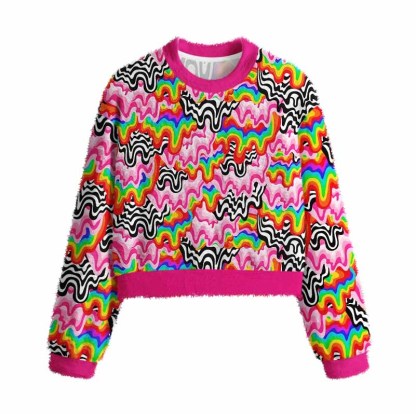 Soulisfree Psychedelic Wave Women's Fuzzy Crewneck Sweater