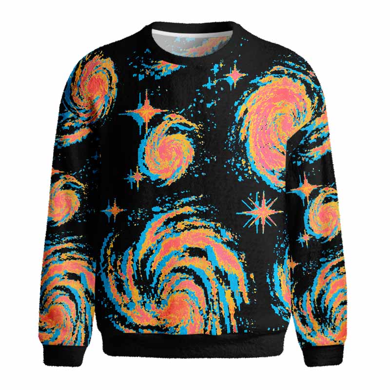 Soulisfree Neon Swirl Galaxy Fuzzy Crewneck Sweater