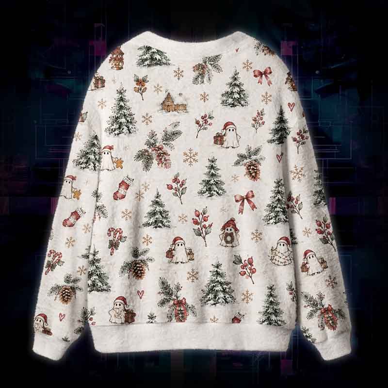 Soulisfree A Christmas Forest Dream Fuzzy Cardigan Sweater