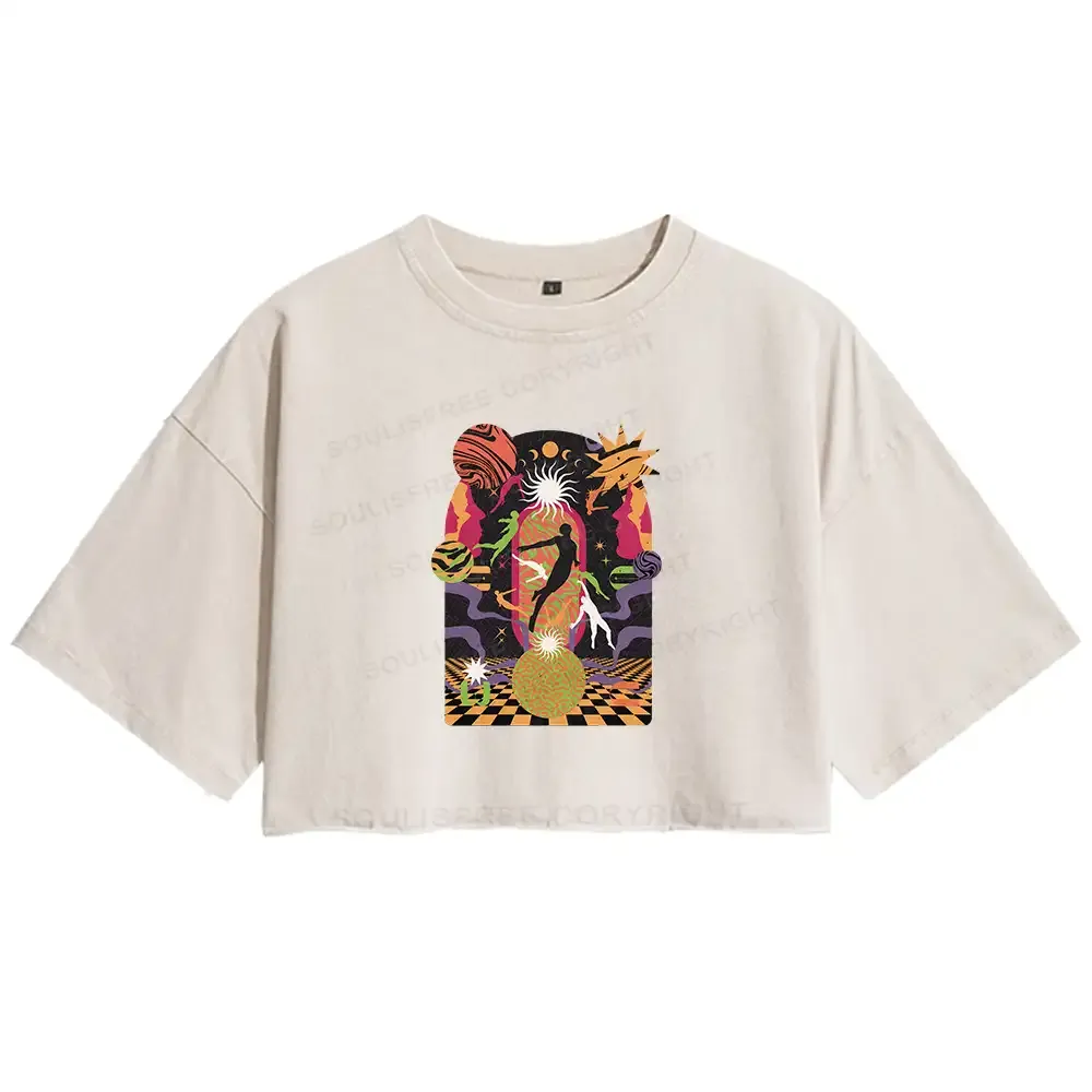 Designed Flee Washed Crop T-shirt