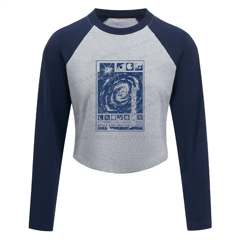 Space Exploration Color Block Raglan Long Sleeve Crop Top