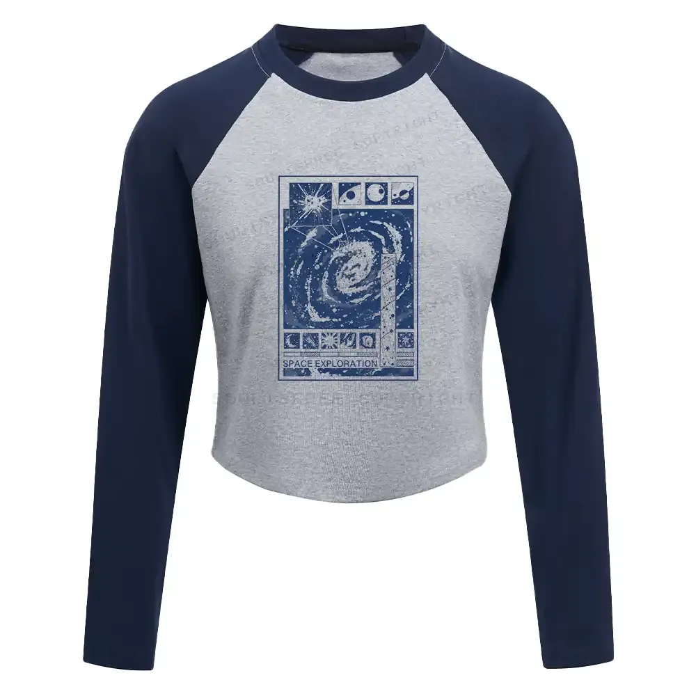 Space Exploration Color Block Raglan Long Sleeve Crop Top