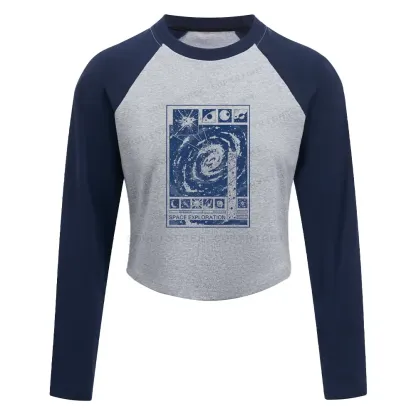 Space Exploration Color Block Raglan Long Sleeve Crop Top