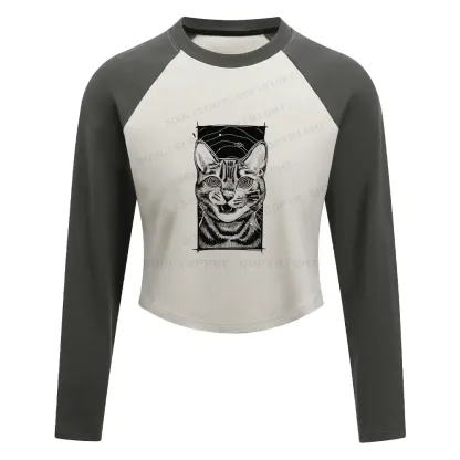 Hypnotic Cat Block Raglan Long Sleeve Crop Top