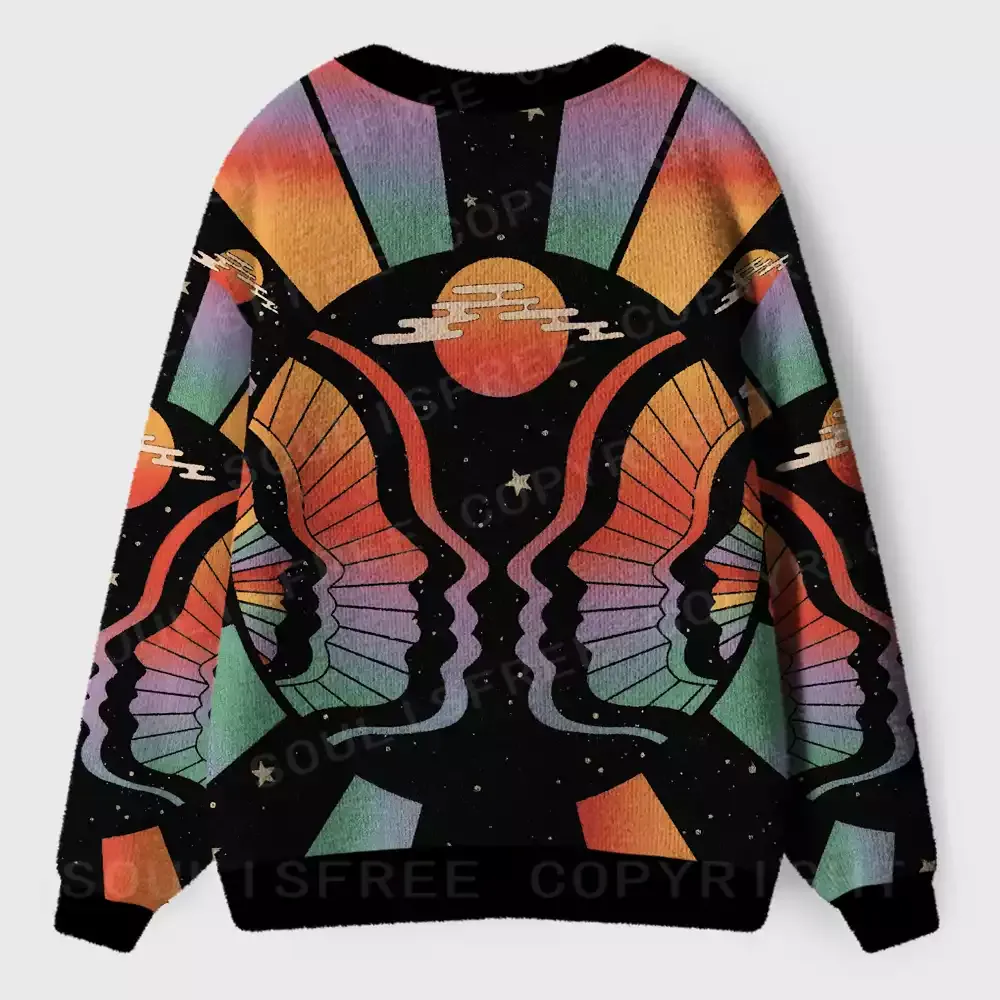 Chromatic Winged Twin Cosmos Ugly Cardigan Sweaters
