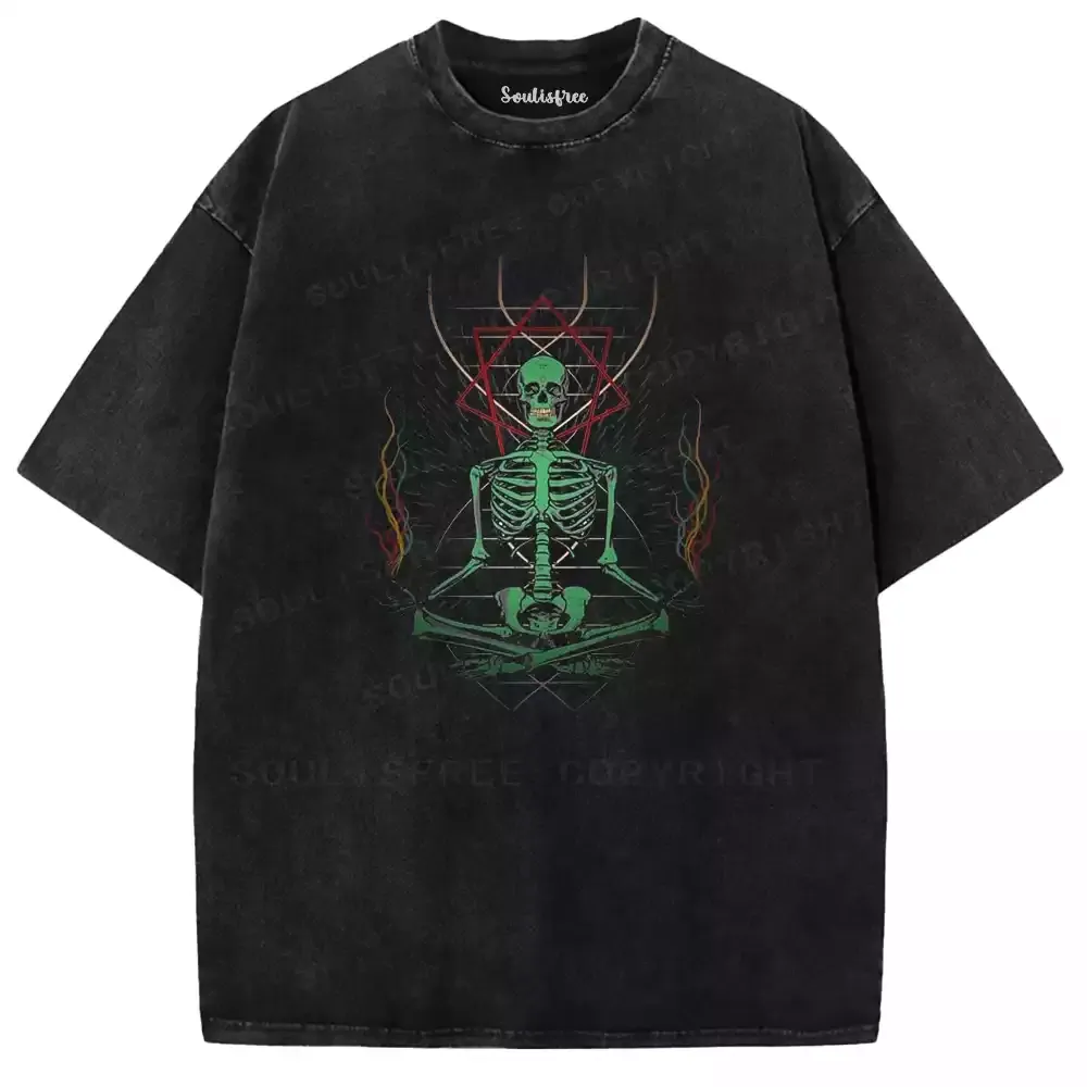 Meditating Skeleton Symbol Washed T-shirt