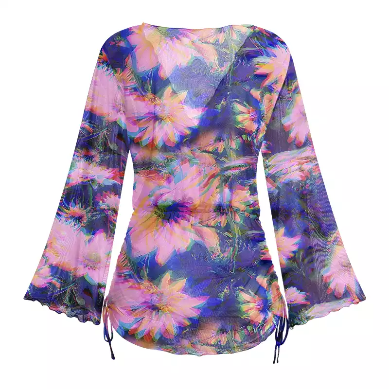 Soulisfree Iridescent Bloom  Sheer Mesh Cover Up