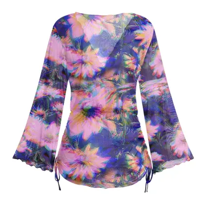 Soulisfree Iridescent Bloom  Sheer Mesh Cover Up