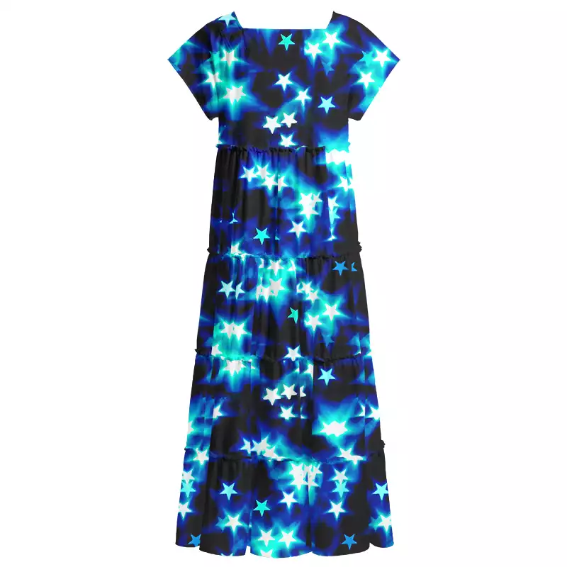 Soulisfree Neon Night Sky Square Neck Maxi Dress