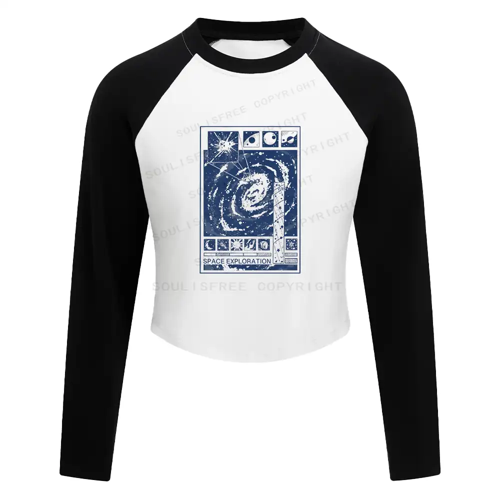 Space Exploration Color Block Raglan Long Sleeve Crop Top