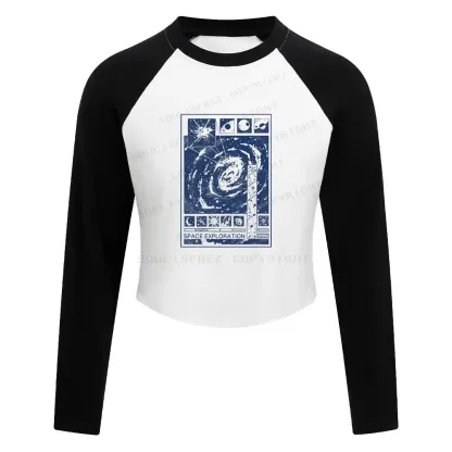 Space Exploration Color Block Raglan Long Sleeve Crop Top