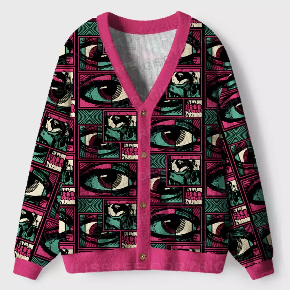 Designed Facial Fragments Ugly Cardigan Sweaters