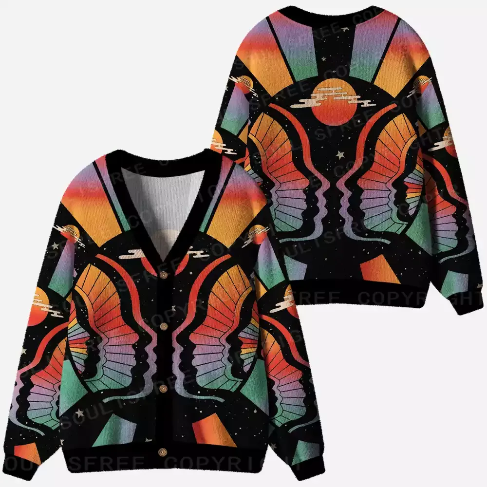 Chromatic Winged Twin Cosmos Ugly Cardigan Sweaters