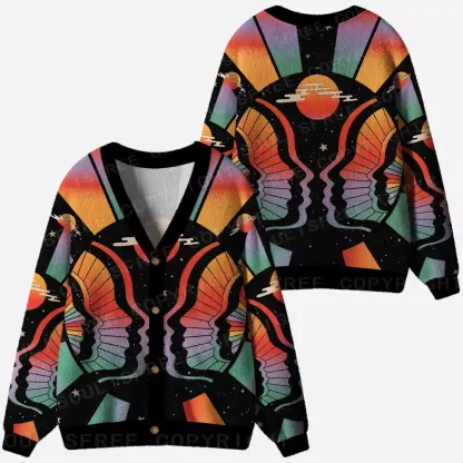 Chromatic Winged Twin Cosmos Ugly Cardigan Sweaters